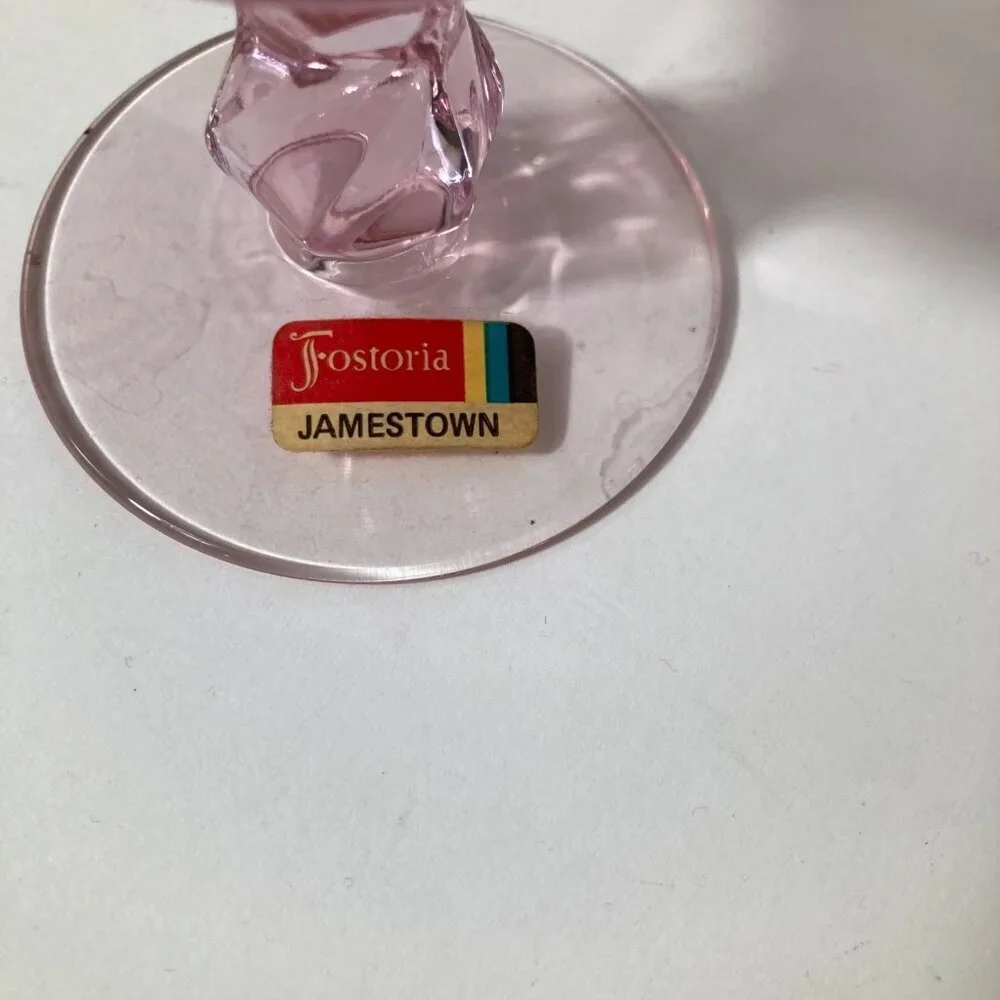 4- Fostoria Mid Century Jamestown Goblets Pink Swirl Twist Glasses 6